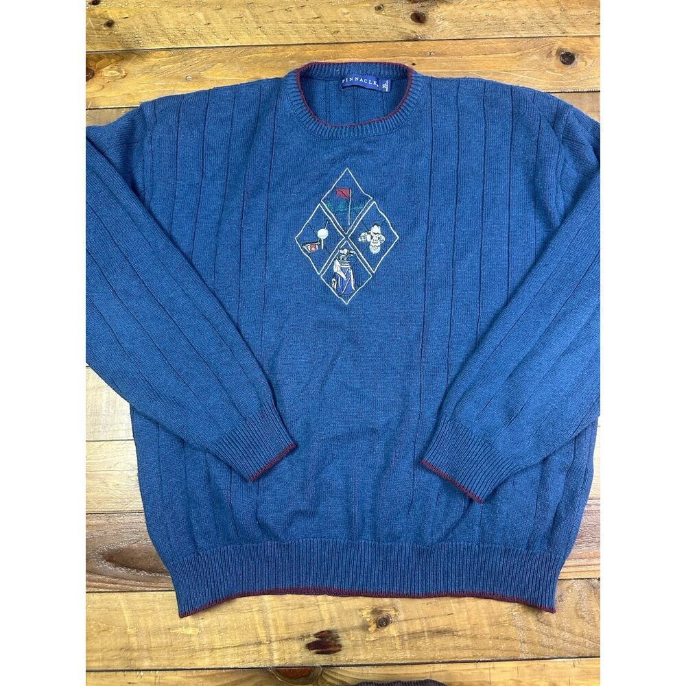 Pinnacle Vintage USA Made mens XL pullover Navy sweater golf bag clubs shoes